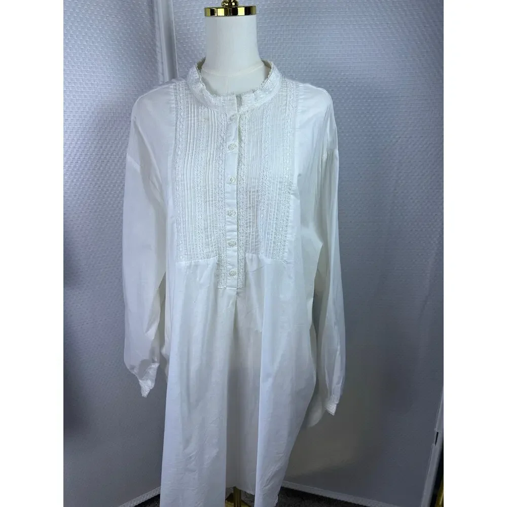 Solange White Nightgown Plus Size 26/28 Pintuck Prairie Cottagecore Sleep Gown
